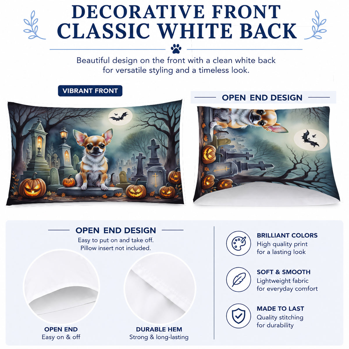 Caroline's Treasures DAC2031PILLOWCASE Chihuahua Spooky Halloween Fabric Standard Pillowcase Lightweight Super Soft Easy Care Decorative Artwork Pillowcase, Standard