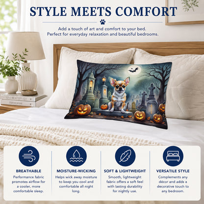 Caroline's Treasures DAC2031PILLOWCASE Chihuahua Spooky Halloween Fabric Standard Pillowcase Lightweight Super Soft Easy Care Decorative Artwork Pillowcase, Standard