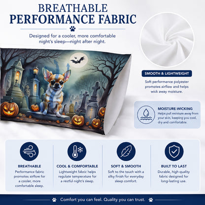 Caroline's Treasures DAC2031PILLOWCASE Chihuahua Spooky Halloween Fabric Standard Pillowcase Lightweight Super Soft Easy Care Decorative Artwork Pillowcase, Standard