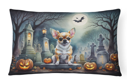 Caroline's Treasures DAC2031PW1216 Chihuahua Spooky Halloween Fabric Decorative Pillow Machine Washable, Indoor Outdoor Decorative Pillow for Couch, Bed or Patio, 12HX16W