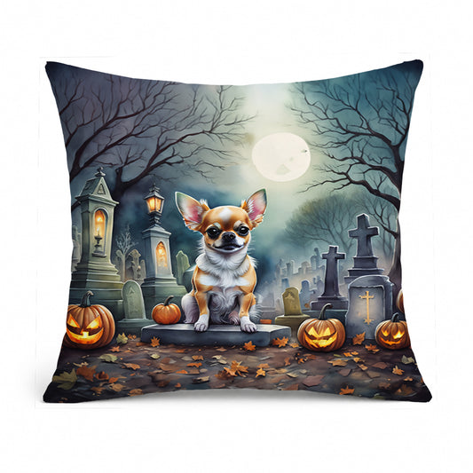 Caroline's Treasures DAC2031PW1818 Chihuahua Spooky Halloween Fabric Decorative Pillow Machine Washable, Indoor Outdoor Decorative Pillow for Couch, Bed or Patio, 18Hx18W
