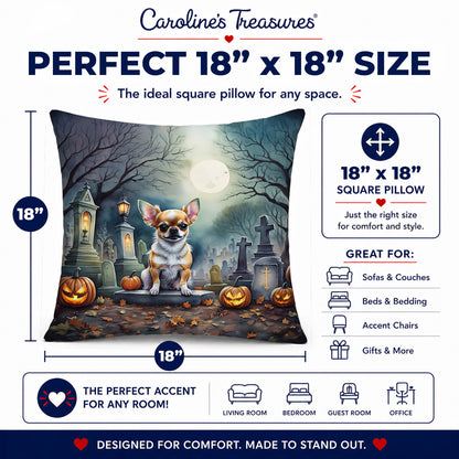 Caroline's Treasures DAC2031PW1818 Chihuahua Spooky Halloween Fabric Decorative Pillow Machine Washable, Indoor Outdoor Decorative Pillow for Couch, Bed or Patio, 18Hx18W
