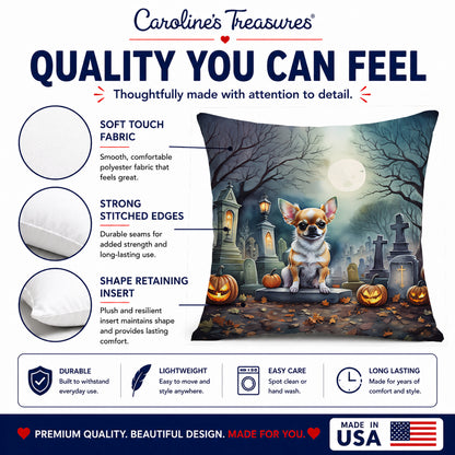 Caroline's Treasures DAC2031PW1818 Chihuahua Spooky Halloween Fabric Decorative Pillow Machine Washable, Indoor Outdoor Decorative Pillow for Couch, Bed or Patio, 18Hx18W