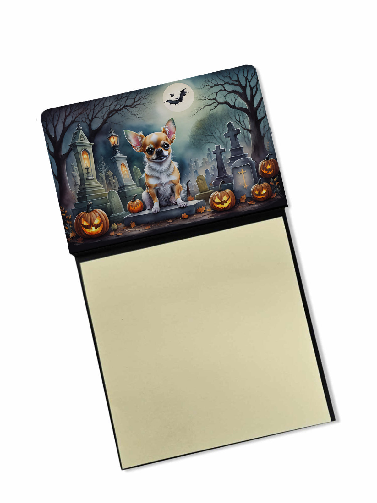Caroline's Treasures Chihuahua Spooky Halloween Sticky Note Holder Refillable Dispenser Self-Sticky Note Pads, Memo Pads Blank Desk Accessories