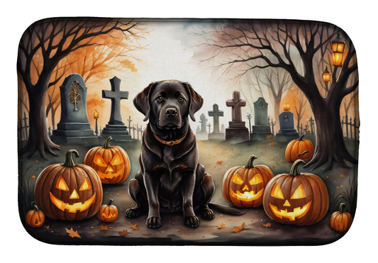 Caroline's Treasures DAC2032DDM Chocolate Labrador Retriever Spooky Halloween Dish Drying Mat Absorbent Dish Drying Mat Pad for Kitchen Counter Dish Drainer Mat for Countertop, 14 x 21, Multicolor
