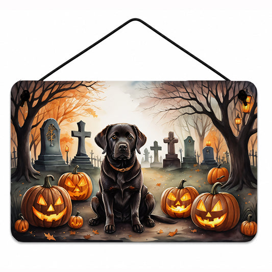 Caroline's Treasures DAC2032DS812 Chocolate Labrador Retriever Spooky Halloween Wall or Door Hanging Prints Aluminum Metal Sign Kitchen Wall Bar Bathroom Plaque Home Decor, 8x12, Multicolor