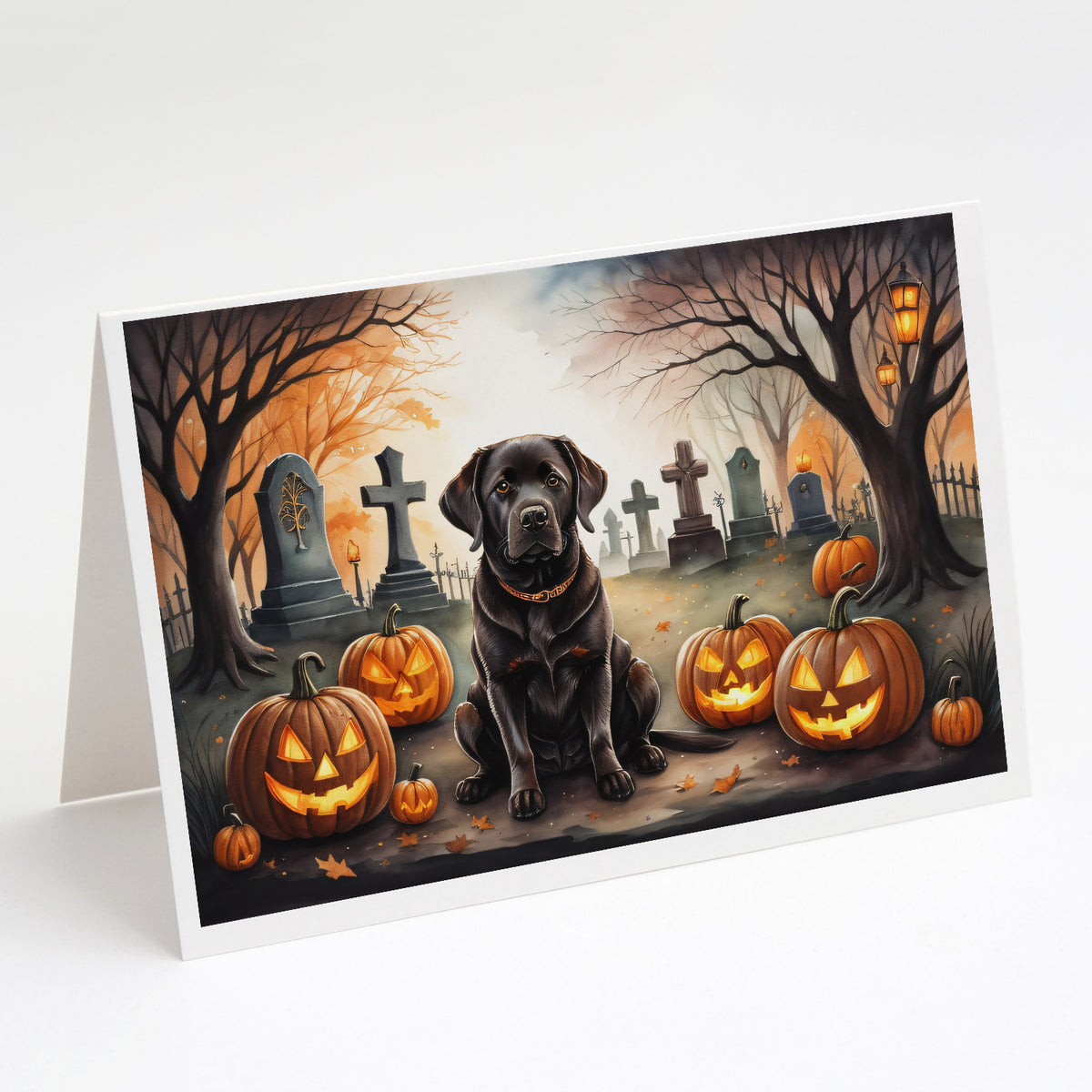Caroline's Treasures DAC2032GCA7P Chocolate Labrador Retriever Spooky Halloween Greeting Cards and Envelopes Pack of 8 Blank Cards with Envelopes Whimsical A7 Size 5x7 Blank Greeting Cards