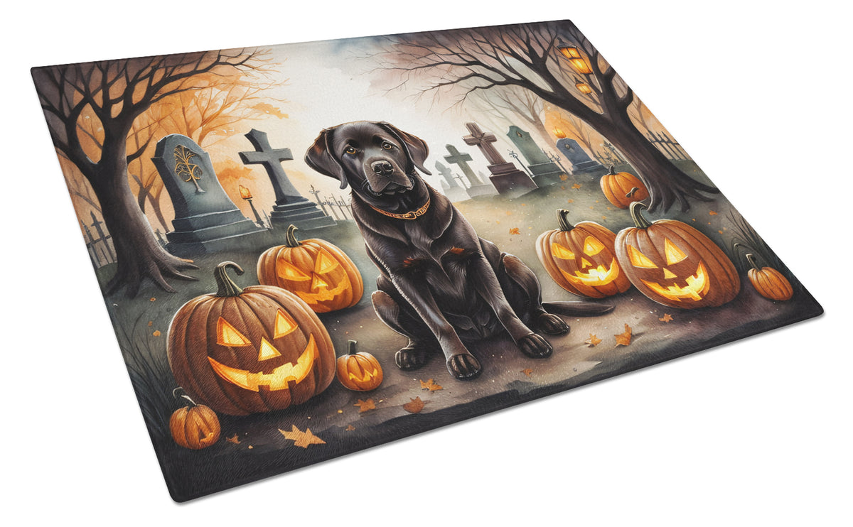 Caroline's Treasures DAC2032LCB Chocolate Labrador Retriever Spooky Halloween Glass Cutting Board Large Decorative Tempered Glass Kitchen Cutting and Serving Board Large Size Chopping Board