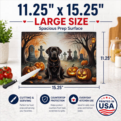 Caroline's Treasures DAC2032LCB Chocolate Labrador Retriever Spooky Halloween Glass Cutting Board Large Decorative Tempered Glass Kitchen Cutting and Serving Board Large Size Chopping Board