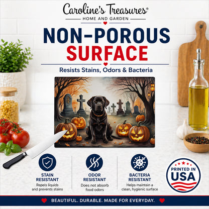 Caroline's Treasures DAC2032LCB Chocolate Labrador Retriever Spooky Halloween Glass Cutting Board Large Decorative Tempered Glass Kitchen Cutting and Serving Board Large Size Chopping Board