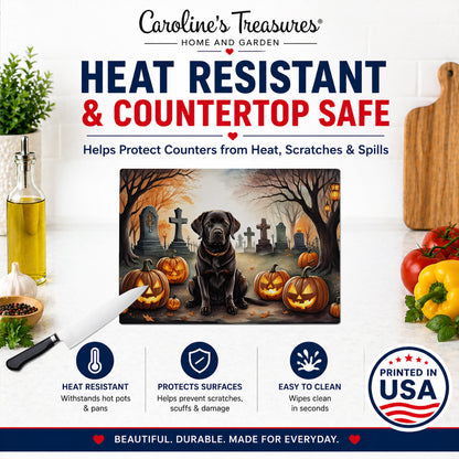 Caroline's Treasures DAC2032LCB Chocolate Labrador Retriever Spooky Halloween Glass Cutting Board Large Decorative Tempered Glass Kitchen Cutting and Serving Board Large Size Chopping Board