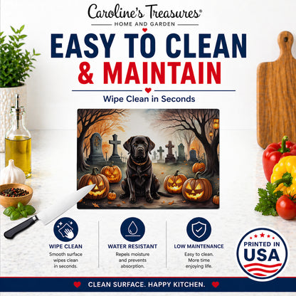 Caroline's Treasures DAC2032LCB Chocolate Labrador Retriever Spooky Halloween Glass Cutting Board Large Decorative Tempered Glass Kitchen Cutting and Serving Board Large Size Chopping Board