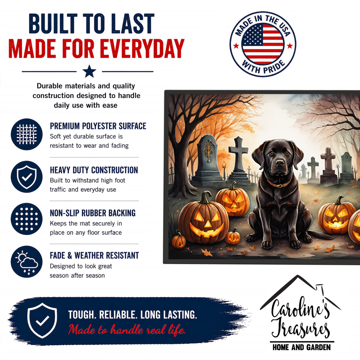 Caroline's Treasures DAC2032MAT Chocolate Labrador Retriever Spooky Halloween Doormat 18x27 Front Door Mat Indoor Outdoor Rugs for Entryway, Non Slip Washable Low Pile, 18H X 27W