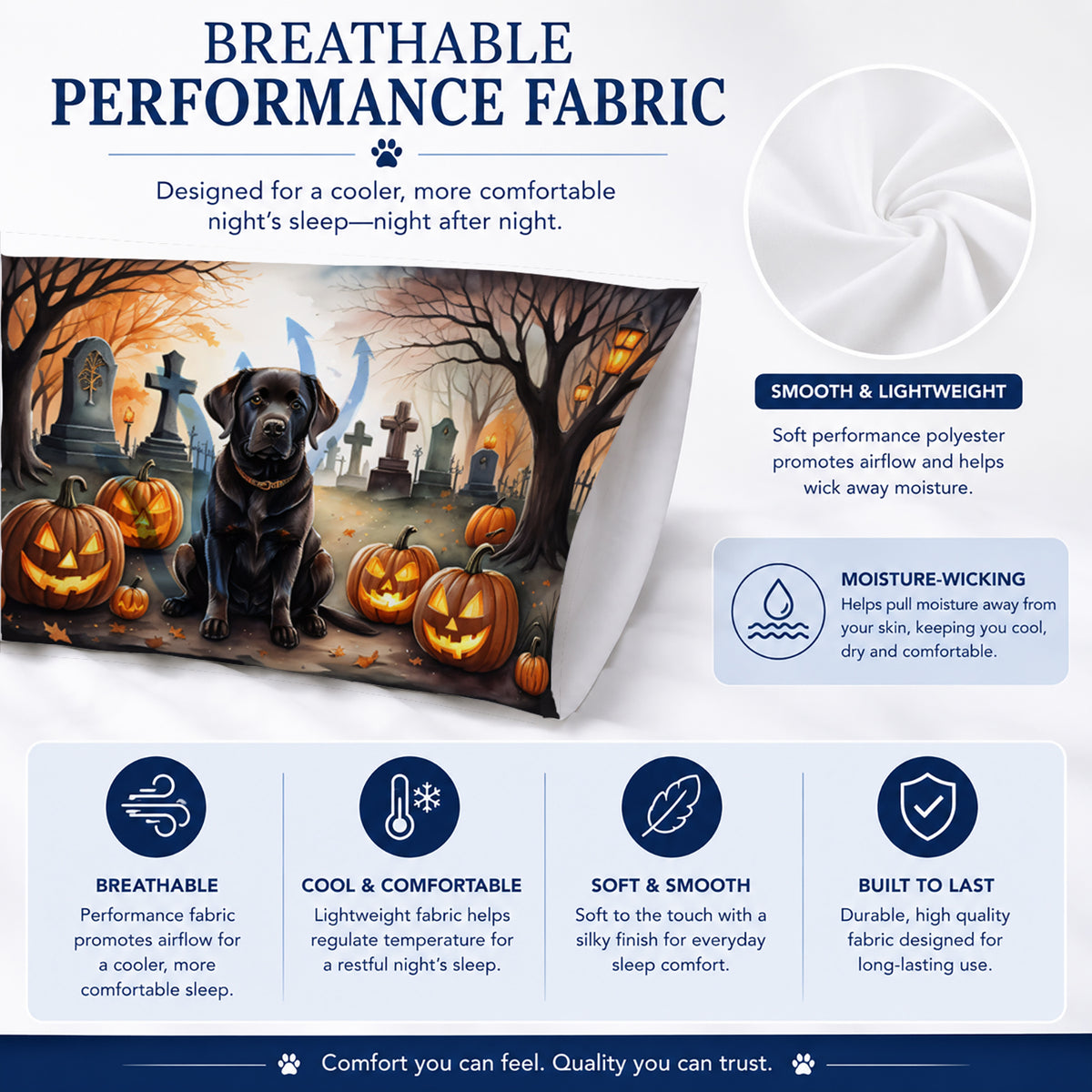 Caroline's Treasures DAC2032PILLOWCASE Chocolate Labrador Retriever Spooky Halloween Fabric Standard Pillowcase Lightweight Super Soft Easy Care Decorative Artwork Pillowcase, Standard