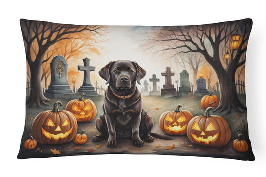 Caroline's Treasures DAC2032PW1216 Chocolate Labrador Retriever Spooky Halloween Fabric Decorative Pillow Machine Washable, Indoor Outdoor Decorative Pillow for Couch, Bed or Patio, 12HX16W