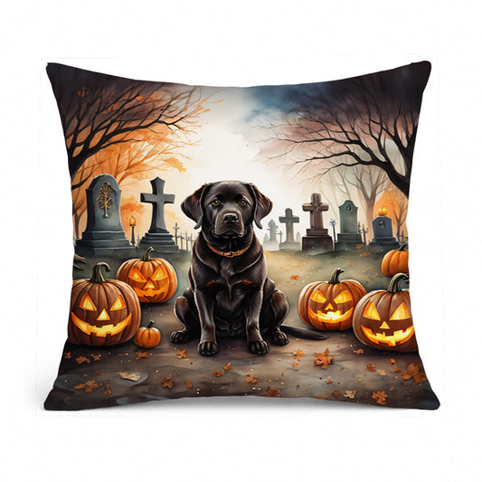 Caroline's Treasures DAC2032PW1818 Chocolate Labrador Retriever Spooky Halloween Fabric Decorative Pillow Machine Washable, Indoor Outdoor Decorative Pillow for Couch, Bed or Patio, 18Hx18W