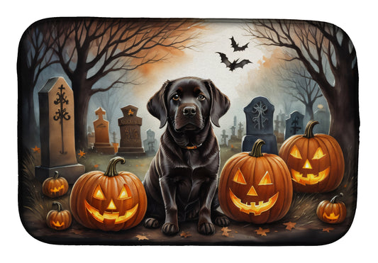 Caroline's Treasures DAC2033DDM Chocolate Labrador Retriever Spooky Halloween Dish Drying Mat Absorbent Dish Drying Mat Pad for Kitchen Counter Dish Drainer Mat for Countertop, 14 x 21, Multicolor