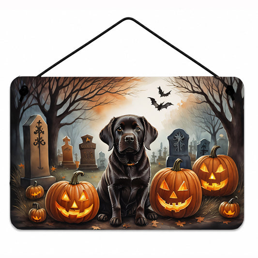 Caroline's Treasures DAC2033DS812 Chocolate Labrador Retriever Spooky Halloween Wall or Door Hanging Prints Aluminum Metal Sign Kitchen Wall Bar Bathroom Plaque Home Decor, 8x12, Multicolor