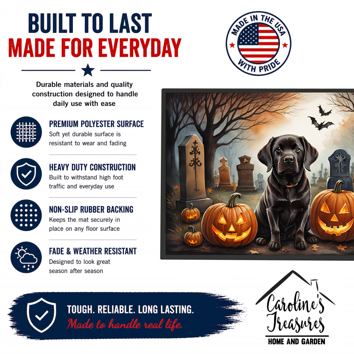 Caroline's Treasures DAC2033JMAT Chocolate Labrador Retriever Spooky Halloween Indoor or Outdoor Mat 24x36 Front Door Mat Indoor Outdoor Rugs for Entryway, Non Slip Washable Low Pile, 24H X 36W