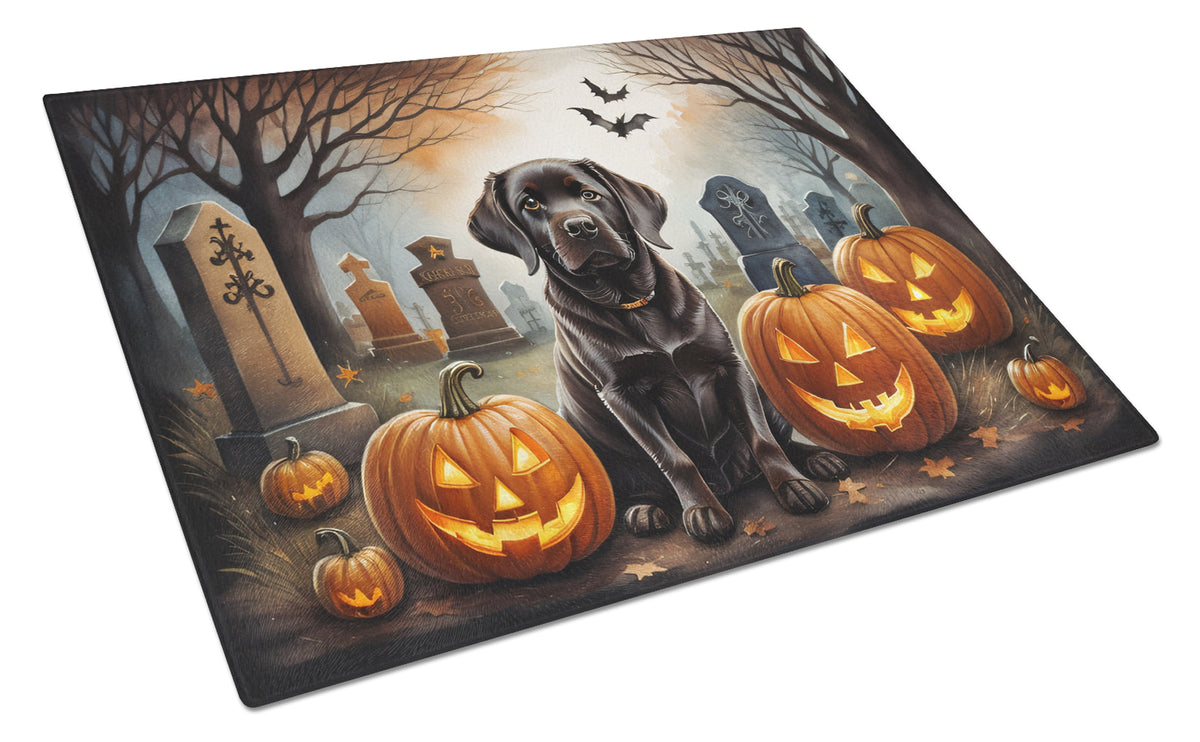 Caroline's Treasures DAC2033LCB Chocolate Labrador Retriever Spooky Halloween Glass Cutting Board Large Decorative Tempered Glass Kitchen Cutting and Serving Board Large Size Chopping Board