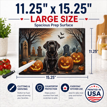 Caroline's Treasures DAC2033LCB Chocolate Labrador Retriever Spooky Halloween Glass Cutting Board Large Decorative Tempered Glass Kitchen Cutting and Serving Board Large Size Chopping Board