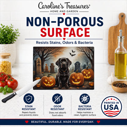 Caroline's Treasures DAC2033LCB Chocolate Labrador Retriever Spooky Halloween Glass Cutting Board Large Decorative Tempered Glass Kitchen Cutting and Serving Board Large Size Chopping Board