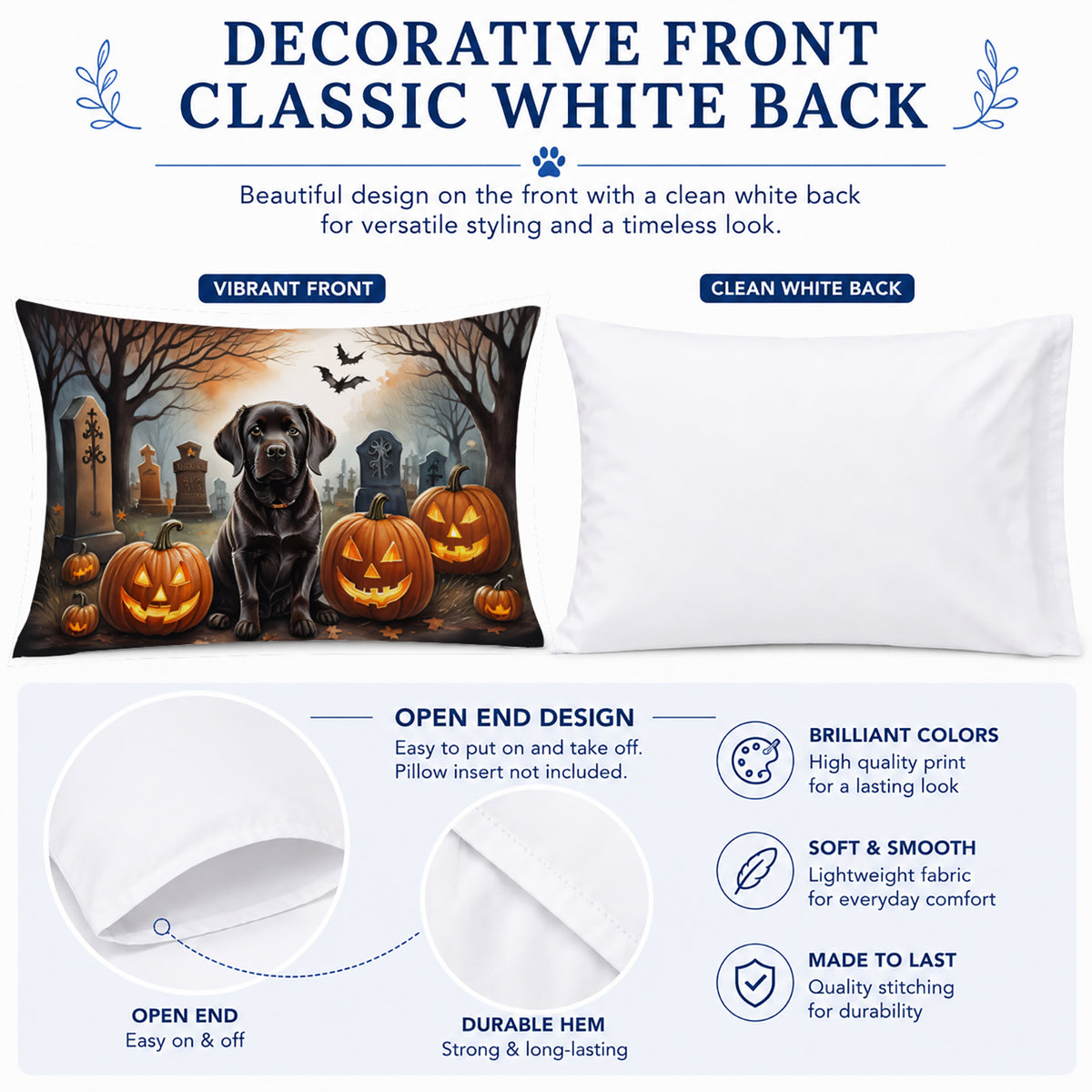Caroline's Treasures DAC2033PILLOWCASE Chocolate Labrador Retriever Spooky Halloween Fabric Standard Pillowcase Lightweight Super Soft Easy Care Decorative Artwork Pillowcase, Standard