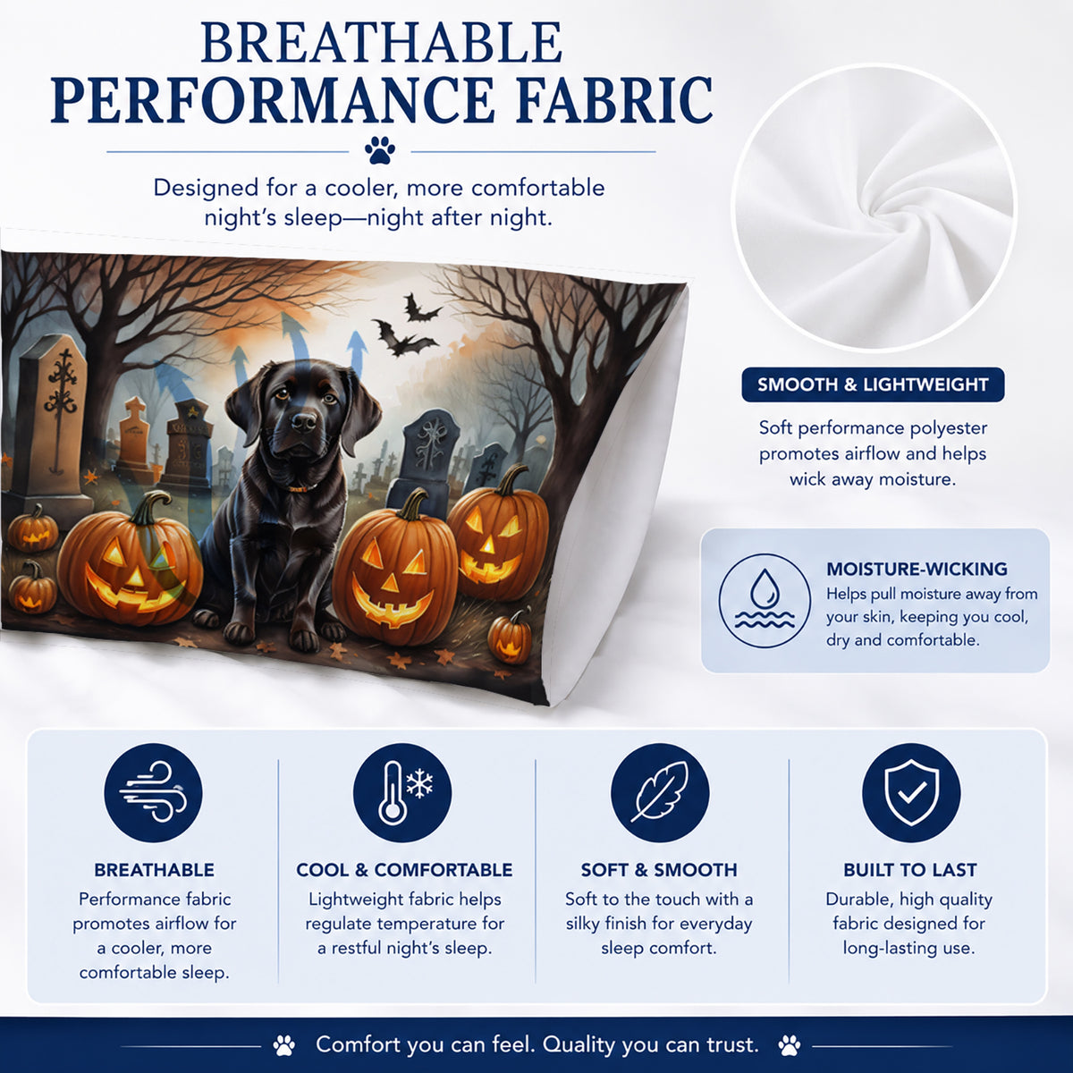 Caroline's Treasures DAC2033PILLOWCASE Chocolate Labrador Retriever Spooky Halloween Fabric Standard Pillowcase Lightweight Super Soft Easy Care Decorative Artwork Pillowcase, Standard