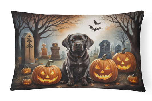 Caroline's Treasures DAC2033PW1216 Chocolate Labrador Retriever Spooky Halloween Fabric Decorative Pillow Machine Washable, Indoor Outdoor Decorative Pillow for Couch, Bed or Patio, 12HX16W