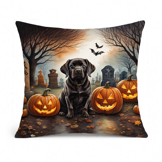 Caroline's Treasures DAC2033PW1818 Chocolate Labrador Retriever Spooky Halloween Fabric Decorative Pillow Machine Washable, Indoor Outdoor Decorative Pillow for Couch, Bed or Patio, 18Hx18W