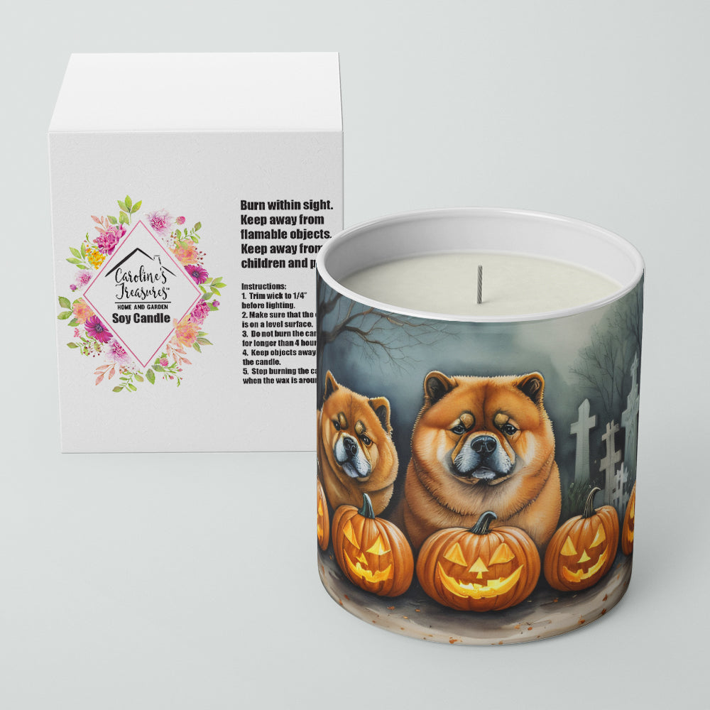 Caroline's Treasures DAC2034CDL Chow Chow Spooky Halloween Decorative Soy Candle Nature Soy Wax Essential Oil Home Decor Ideal for Bedroom Kitchen Bath Office Gift, 10 oz