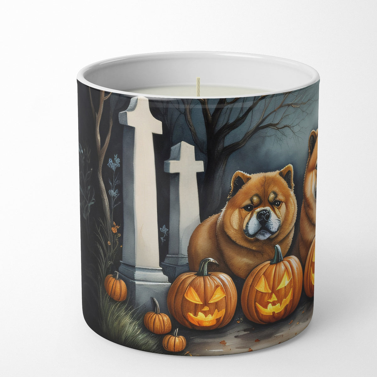 Caroline's Treasures DAC2034CDL Chow Chow Spooky Halloween Decorative Soy Candle Nature Soy Wax Essential Oil Home Decor Ideal for Bedroom Kitchen Bath Office Gift, 10 oz