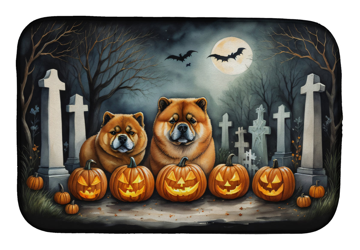 Caroline's Treasures DAC2034DDM Chow Chow Spooky Halloween Dish Drying Mat Absorbent Dish Drying Mat Pad for Kitchen Counter Dish Drainer Mat for Countertop, 14 x 21, Multicolor