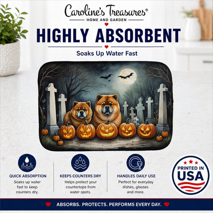 Caroline's Treasures DAC2034DDM Chow Chow Spooky Halloween Dish Drying Mat Absorbent Dish Drying Mat Pad for Kitchen Counter Dish Drainer Mat for Countertop, 14 x 21, Multicolor