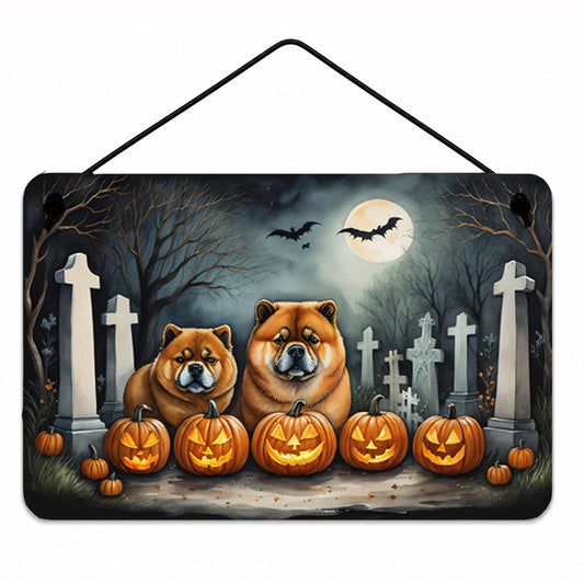 Caroline's Treasures DAC2034DS812 Chow Chow Spooky Halloween Wall or Door Hanging Prints Aluminum Metal Sign Kitchen Wall Bar Bathroom Plaque Home Decor, 8x12, Multicolor