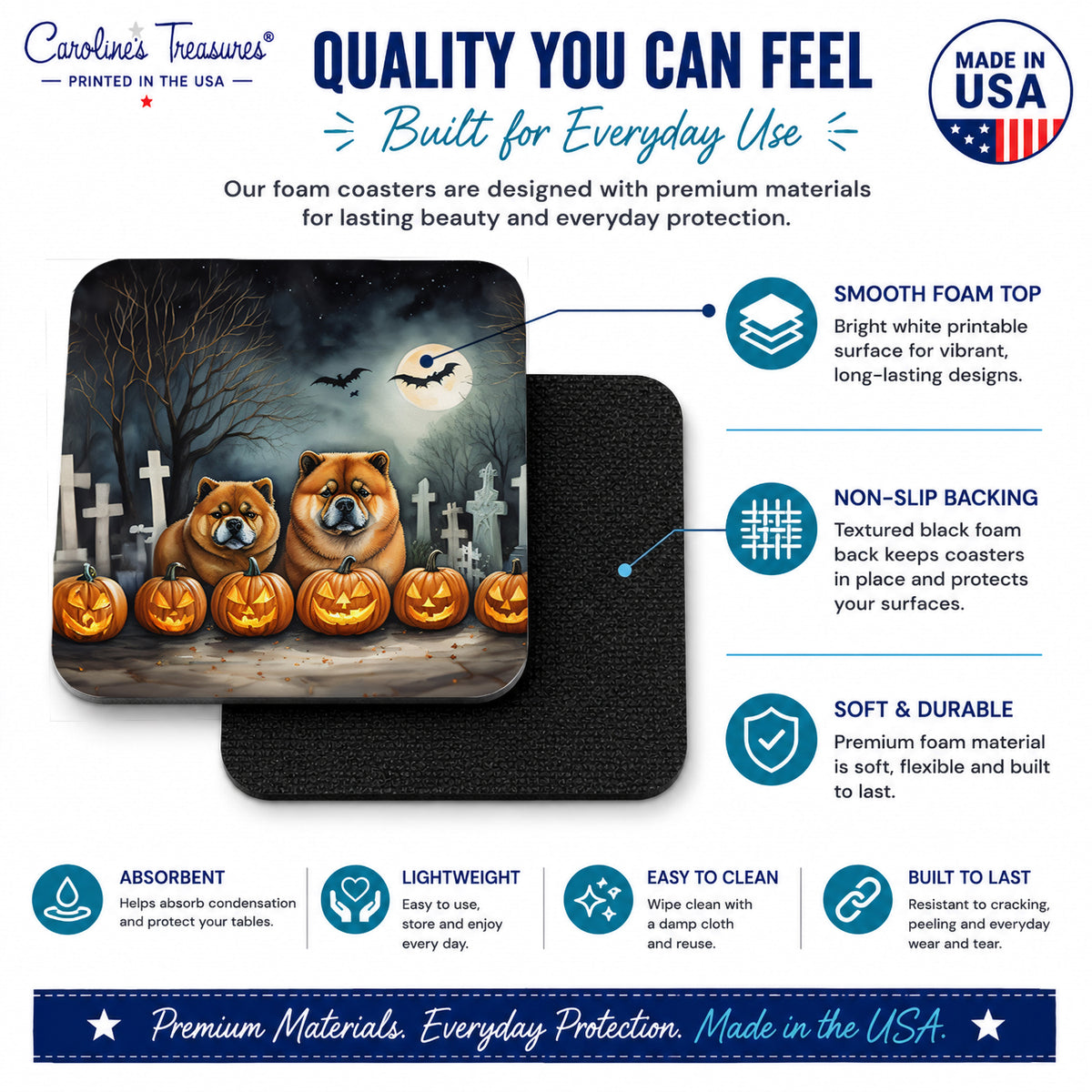 Caroline's Treasures Chow Chow Dogs Foam Drink Coasters Set of 4 Absorbent