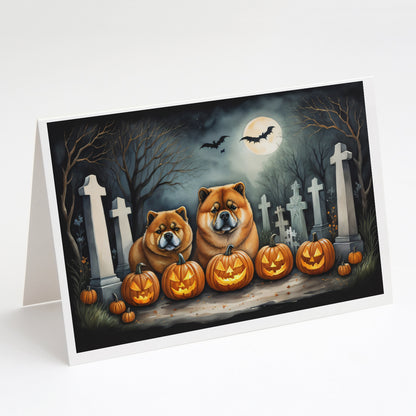 Caroline's Treasures DAC2034GCA7P Chow Chow Spooky Halloween Greeting Cards and Envelopes Pack of 8 Blank Cards with Envelopes Whimsical A7 Size 5x7 Blank Greeting Cards
