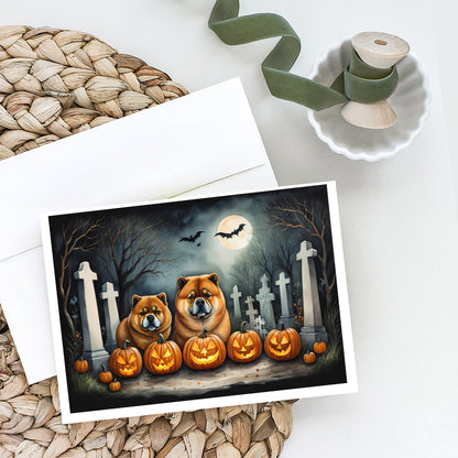 Caroline's Treasures DAC2034GCA7P Chow Chow Spooky Halloween Greeting Cards and Envelopes Pack of 8 Blank Cards with Envelopes Whimsical A7 Size 5x7 Blank Greeting Cards