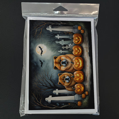 Caroline's Treasures DAC2034GCA7P Chow Chow Spooky Halloween Greeting Cards and Envelopes Pack of 8 Blank Cards with Envelopes Whimsical A7 Size 5x7 Blank Greeting Cards