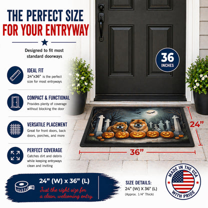 Caroline's Treasures DAC2034JMAT Chow Chow Spooky Halloween Indoor or Outdoor Mat 24x36 Front Door Mat Indoor Outdoor Rugs for Entryway, Non Slip Washable Low Pile, 24H X 36W