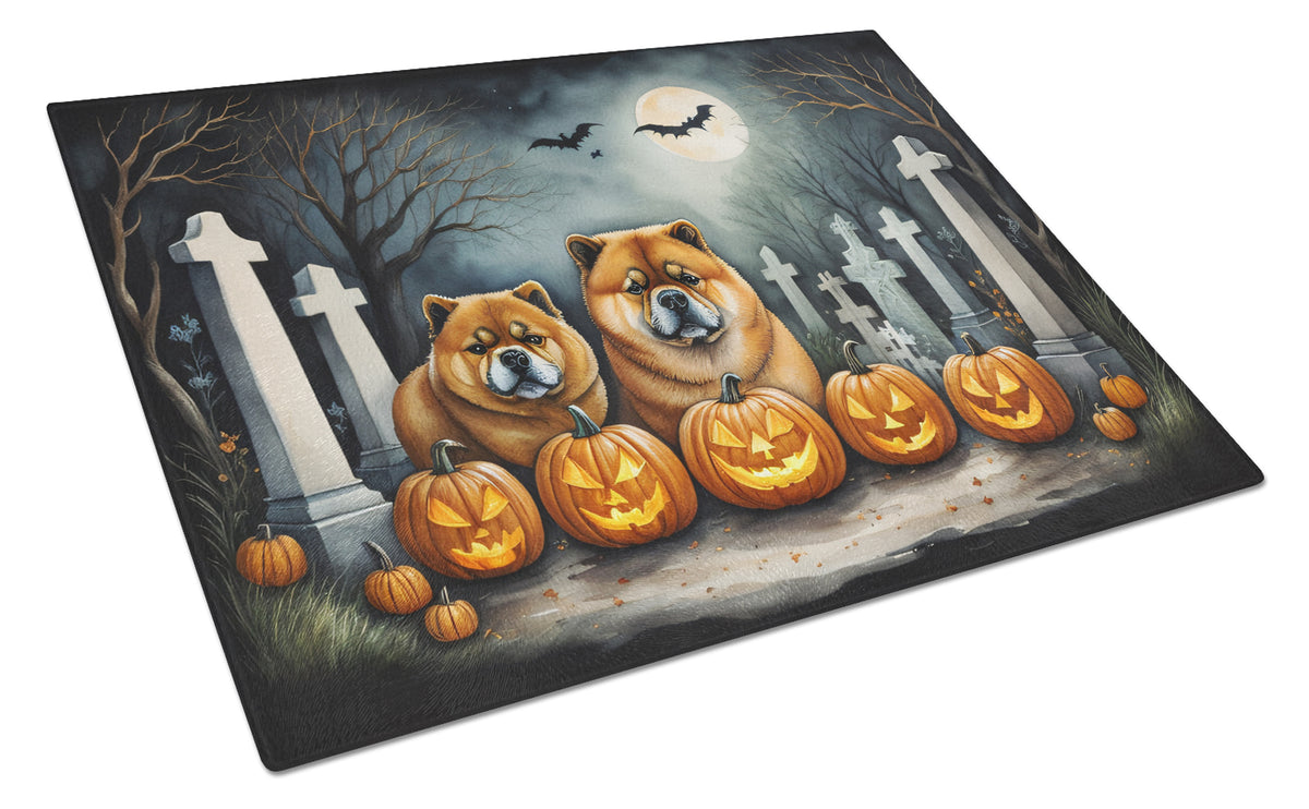 Caroline's Treasures DAC2034LCB Chow Chow Spooky Halloween Glass Cutting Board Large Decorative Tempered Glass Kitchen Cutting and Serving Board Large Size Chopping Board