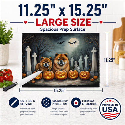 Caroline's Treasures DAC2034LCB Chow Chow Spooky Halloween Glass Cutting Board Large Decorative Tempered Glass Kitchen Cutting and Serving Board Large Size Chopping Board