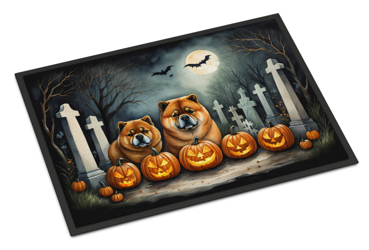 Caroline's Treasures DAC2034MAT Chow Chow Spooky Halloween Doormat 18x27 Front Door Mat Indoor Outdoor Rugs for Entryway, Non Slip Washable Low Pile, 18H X 27W