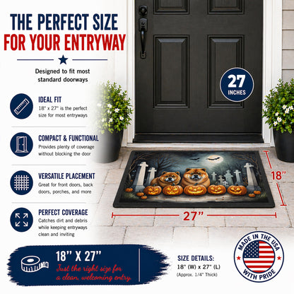 Caroline's Treasures DAC2034MAT Chow Chow Spooky Halloween Doormat 18x27 Front Door Mat Indoor Outdoor Rugs for Entryway, Non Slip Washable Low Pile, 18H X 27W