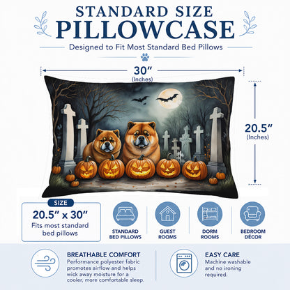 Caroline's Treasures DAC2034PILLOWCASE Chow Chow Spooky Halloween Fabric Standard Pillowcase Lightweight Super Soft Easy Care Decorative Artwork Pillowcase, Standard