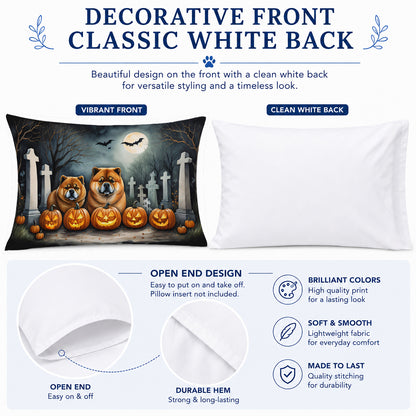 Caroline's Treasures DAC2034PILLOWCASE Chow Chow Spooky Halloween Fabric Standard Pillowcase Lightweight Super Soft Easy Care Decorative Artwork Pillowcase, Standard