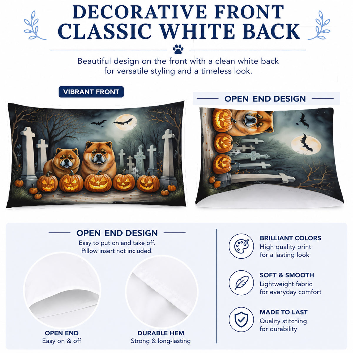 Caroline's Treasures DAC2034PILLOWCASE Chow Chow Spooky Halloween Fabric Standard Pillowcase Lightweight Super Soft Easy Care Decorative Artwork Pillowcase, Standard