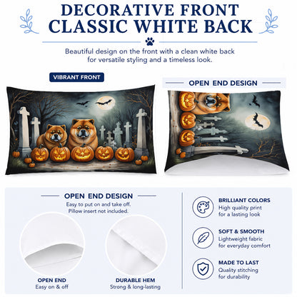 Caroline's Treasures DAC2034PILLOWCASE Chow Chow Spooky Halloween Fabric Standard Pillowcase Lightweight Super Soft Easy Care Decorative Artwork Pillowcase, Standard
