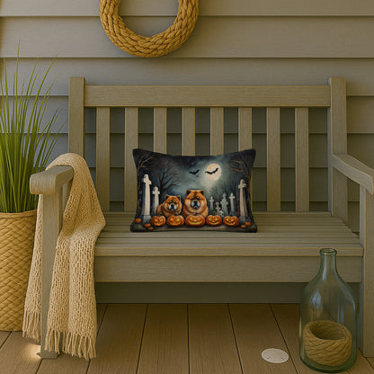 Caroline's Treasures DAC2034PW1216 Chow Chow Spooky Halloween Fabric Decorative Pillow Machine Washable, Indoor Outdoor Decorative Pillow for Couch, Bed or Patio, 12HX16W