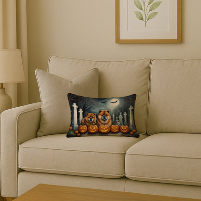 Caroline's Treasures DAC2034PW1216 Chow Chow Spooky Halloween Fabric Decorative Pillow Machine Washable, Indoor Outdoor Decorative Pillow for Couch, Bed or Patio, 12HX16W
